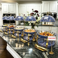 Réchaud de buffet bleu roi en acier inoxydable à gaz, capacité 8L, pour maintien au chaud des aliments, idéal pour restaurants, fêtes et services de traiteur