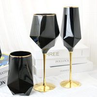 Luxe noir aveugle dégustation cristal or pied irrégulier diamant coupe verre rouge vin verre flûtes pour mariage eau potable tasses