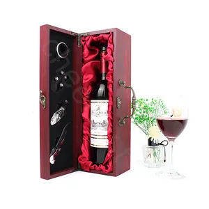 中国制造1瓶酒瓶盒老式木制葡萄酒手提箱，带手柄酒瓶盒单独特