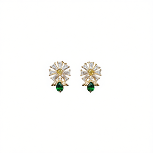Pendientes de Oro E1506 con Circonita Cúbica de Corte Esmeralda y Engaste de Garra, Joyería Clásica para Fiesta para Mujer - Product Image 1