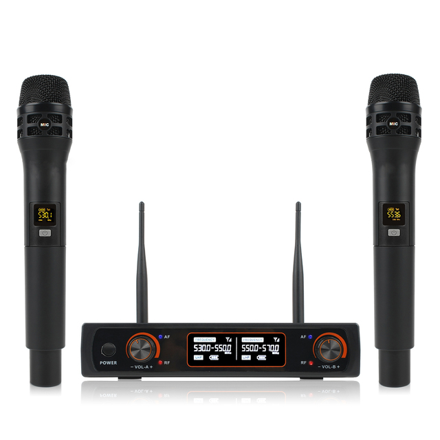 UHF Wireless Dual Handheld Dynamic Karaoke Microphone with Rechargeable Receiver for Weddings Parties and Church Sermons