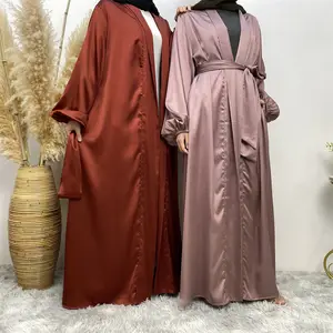 Abaya Women Muslim Clothing Kimono Dress Dubai Robe Satin Islamic Clothing Modest Dresses Open Abaya