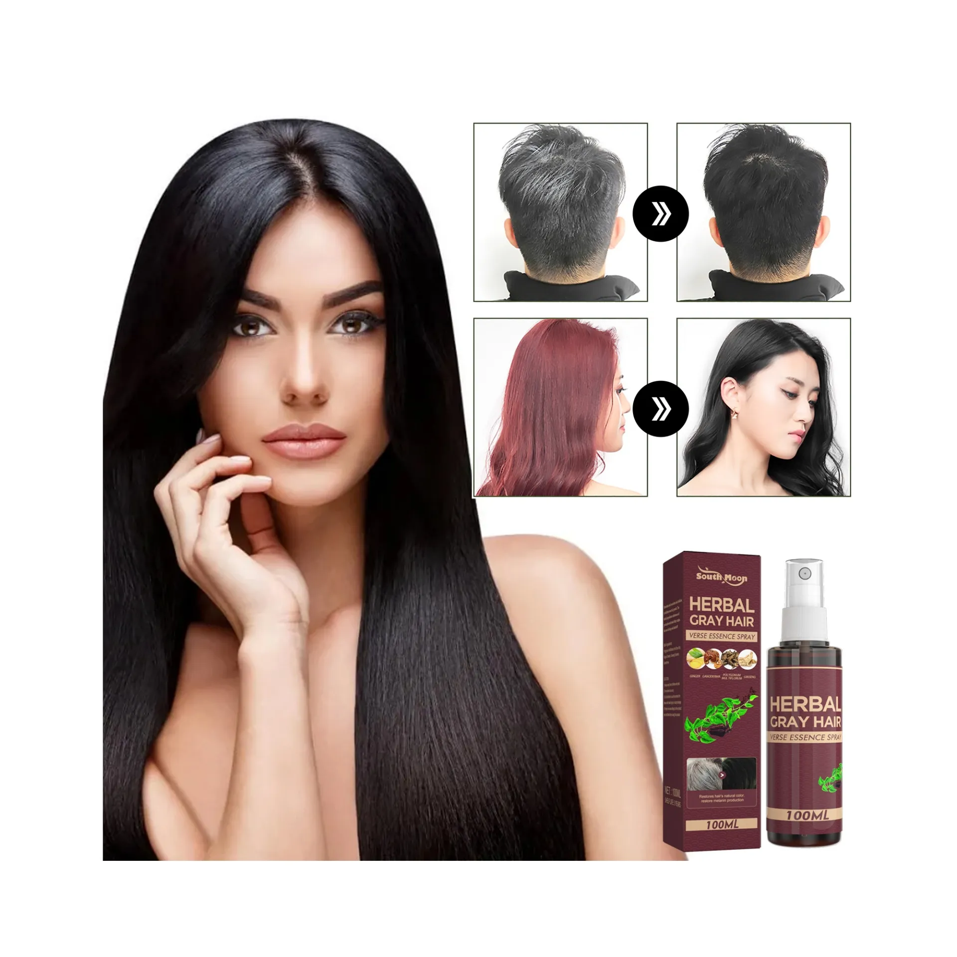 Healthy Black hair dye Spray Herbal dye instant hair dye Spray, Natural Herbal hair repair Liquid Spray