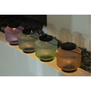 Lanterne solaire d'extérieur étanche, <span class=keywords><strong>lampe</strong></span> de table LED en verre texturé pour jardin, patio, allée, lumière suspendue pour la décoration de la cour - Product Image 4