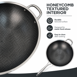 Sartén Wok de Acero Inoxidable 304 al por Mayor del Fabricante, Sartén Antiadherente sin Recubrimiento con Diseño de Panal de Abeja, Sartén para Saltear de Acero Inoxidable con Fondo Plano - Product Image 6