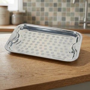 <b>Stainless</b> <b>Steel</b> Dollar Serving Trays Dishes-Eco-Friendly Dishwasher & <b>Microwave</b> Safe Polished Finish - Product Image 1