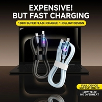 Câble de charge rapide USB-C vers USB-C 100W 5A, tressé en nylon, avec lumière respirante, pour téléphones et tablettes Android