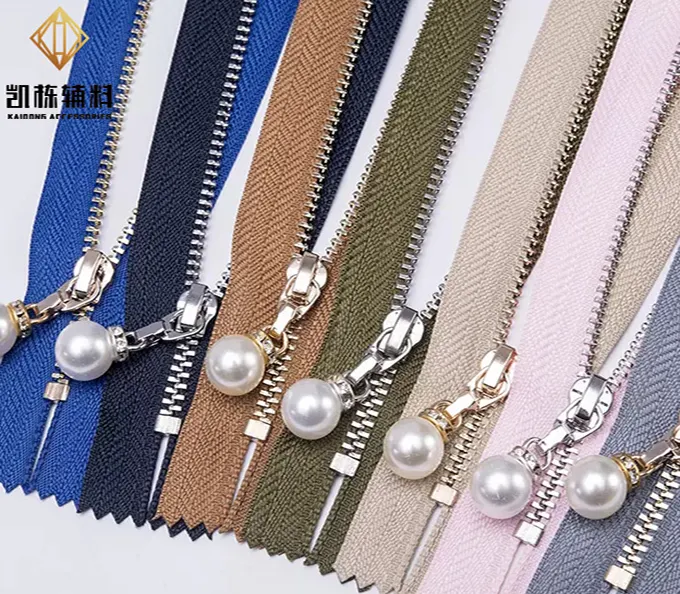 Zipper Factory Low MOQ Jacket Clothes Decoration Accessories #5 Metallic Teeth Custom Plastic Pearl Zipper