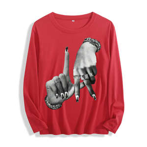 Stylish <b>Long</b> <b>Sleeve</b> T-Shirt Soft Cotton Spandex Breathable Fitted Multi Colors Size XL Casual <b>Top</b> with Hands & Jewelry Graphic - Product Image 2
