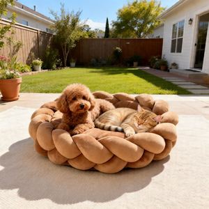 Pet <b>Cushion</b> Luxury Washable Handmade Round Cat Bed XL Sponge PP Cotton Filling Soft Comfortable Anti-Slip Design for <b>Small</b> Pets - Product Image 3