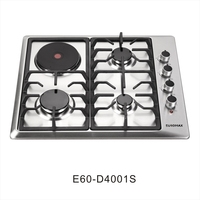 Table de cuisson à gaz encastrable 3 brûleurs et 1 plaque électrique en acier inoxydable, pour usage domestique, fabrication OEM/ODM