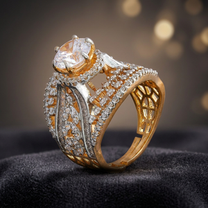 Bague ajustable pour femme en zircon 187675, tendance, géométrique, sertie pavé, en alliage de cuivre blanc, création de laboratoire, pour mariage - Product Image 2