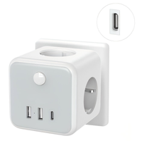 Multiprise de voyage universelle en cube avec adaptateur rapide USB Type-C 6 ports, 6 prises EU, en ABS, avec interrupteur