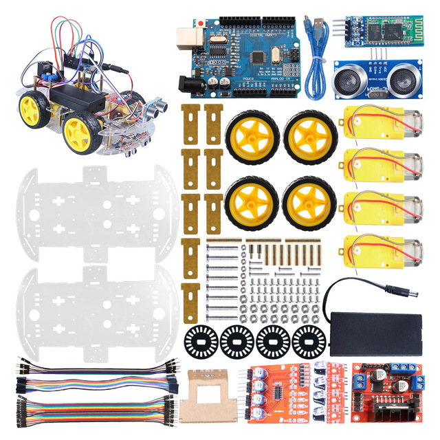 Smart Robotic Small Four-way Tracking Obstacle Avoidance BT Maker Education Kit 4WD Programmable DIY Robot Electronic Kit
