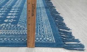 Blue White Floral <b>Block</b> Print Cotton Rug Handmade Carpet with Tassels Boho Style Floor Rug Home Decor - Product Image 4