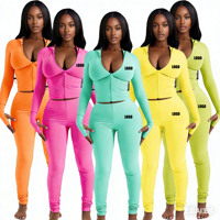 Ensemble de survêtements 2 pièces pour femmes : veste zippée, pantalon de jogging et combinaison moulante