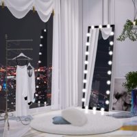 Miroir sur pied rectangulaire moderne à LED avec capteur tactile et éclairage intégré, pleine longueur, pour essayage de vêtements, indice de protection IP44 pour salles de bain