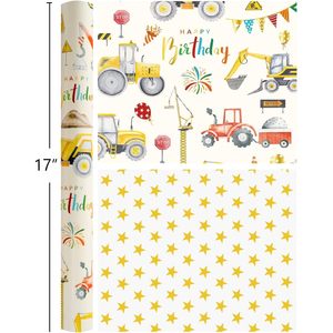 Construction <b>Wrapping</b> <b>Paper</b> Roll 17x32.8ft Double Side Reversible Gift Wrap For Kids Birthday Party Decor - Product Image 6