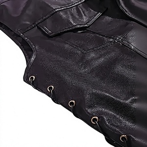 Chaleco de Moto para Hombre, de Cuero Genuino, Transpirable, para Invierno, con Cuello Mao, Bolsillo Frontal, Largo Regular, Color Sólido - Product Image 5