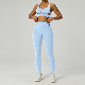 Abbigliamento sportivo <span class=keywords><strong>da</strong></span> <span class=keywords><strong>donna</strong></span> Aoyema reggiseno sportivo in Mesh traspirante per Fitness a vita alta <span class=keywords><strong>tuta</strong></span> Yoga modello solido per la corsa di set <span class=keywords><strong>da</strong></span> <span class=keywords><strong>palestra</strong></span> Yoga - Product Image 6