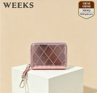 WEEKS 1006C04 Sac de téléphone court minimaliste haut de gamme pour femme, portefeuille fin pour cartes, personnalisable, en PU, étanche, avec fermeture éclair