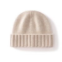 Bonnet en cachemire pour femme avec logo personnalisé, tricoté uni, mélange de cachemire et de laine, à revers, bonnet pull-over, vente en gros, bonnet d'hiver en cachemire avec cache-oreilles