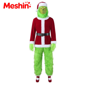 Disfraz de Papá Noel de pelo verde para hombre Meshin, accesorios de terciopelo canario estampado para Halloween, TV y cine, de Holiday Source - Product Image 2