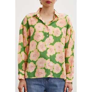 Chemise en popeline à imprimé floral pour femme, prépayée, boutonnée, à porter au quotidien, motif vert et rose - Product Image 5