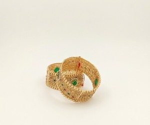 DIVYORO Designer Royal Antique Gold Bangle with Intricate Filigree Craftsmanship and <b>Ruby</b>-Emerald Accents Traditional Indian - Product Image 1