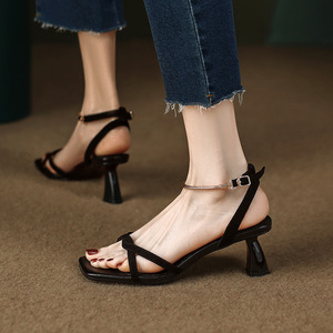 <span class=keywords><strong>Sandales</strong></span> élégantes à talons aiguilles en cuir souple à bout ouvert pour <span class=keywords><strong>femme</strong></span> – Nouveauté été, polyvalentes, à bout carré, pour l'extérieur, <span class=keywords><strong>sandales</strong></span> et mules - Product Image 6
