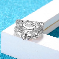 Luxe Imité Moissanite Diamant Feuille Bague Ensembles Zircon Cubique Platine Plaqué Couple Bague pour Femmes Mariage Fiançailles Bijoux