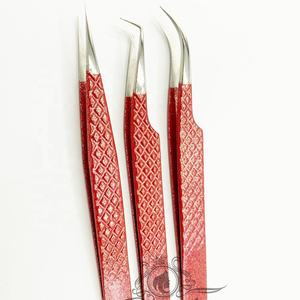 Custom Logo 90 Degree Red Glitter Stainless Steel <b>Eyelash</b> Extension Tweezers Personalized Volume Fiber Tip Eyebrow <b>Beauty</b> <b>Tool</b> - Product Image 5
