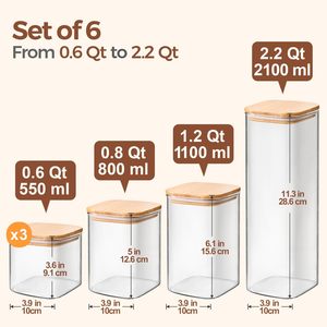Recipiente Hermético Cuadrado para Almacenamiento de Alimentos, de Vidrio Borosilicato con Tapa de Madera de Acacia, Apto para Congelador, Diseño de Lujo - Product Image 2
