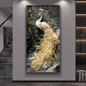 Cuadro Decorativo de Pared con Diseño de Pavo Real, Hecho a Mano, de Alta Gama, con Relieve Tridimensional, para Pasillos y Entradas - Product Image 4