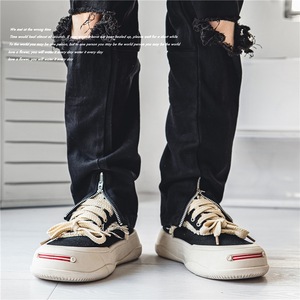 Zapatillas de lona con punta abierta estilo especial para hombre, para verano, con suela gruesa, adecuadas para parejas, estilo casual, zapatos de moda. - Product Image 2