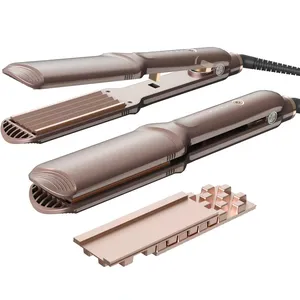 Custom color 3 in 1 interchangeable wide plate flat iron 3D grid 3 kinds plates professional hair straightener