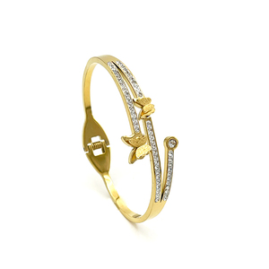 Mới Nhất Thiết Kế Đồ Trang Sức Zircon Bangle Sang Trọng 18K Vàng Màu Thép Không Gỉ Hỗn Hợp Phong Cách Bangle Với Bướm Thiết Kế Cho Phụ Nữ - Product Image 3