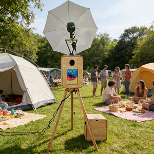 Cabina Fotografica Pieghevole in Legno di Alta Qualità con Supporto Triangolare, Compatibile con <span class=keywords><strong>iPad</strong></span> e Fotocamera per Matrimoni ed Eventi dal Vivo - Product Image 1