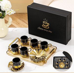 Ensemble de tasses à expresso en porcelaine, design arabe, ensemble de thé matcha, théière, 6 pièces, 90 ml, tasses à expresso en céramique réutilisables avec soucoupes - Product Image 5