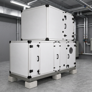 Système moderne modulaire de traitement de l'air avec fenêtre d'inspection installé dans un sous-sol industriel, contrôle du flux d'air commercial - Product Image 1