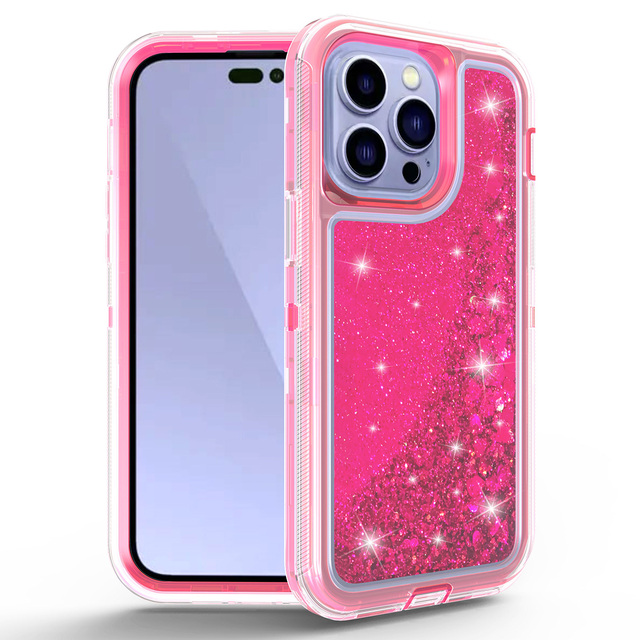 Heavy Duty Liquid Quicksand Full Body Protection Rugged Case for iPhone 14 Pro Max Shockproof Cover with Flowing Sand Pattern