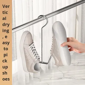 Stainless Steel Modern and Simple Outdoor Balcony Window Guardrail <b>Shoe</b> Rack with Drying <b>Hooks</b> Windproof Thickened Design - Product Image 3