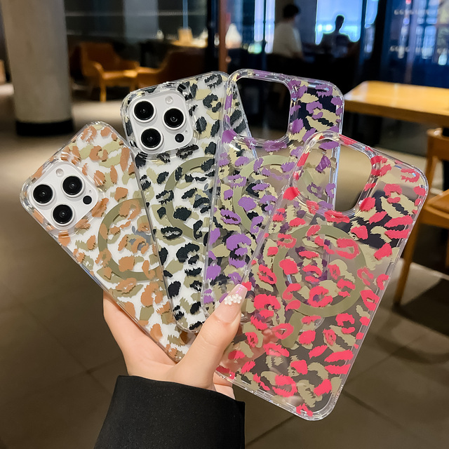 Luxury Leopard Print TPU+IMD Shockproof Magnetic Phone Case for 17/16/15/14/13 for S24/S25 Ultra 25 Edge