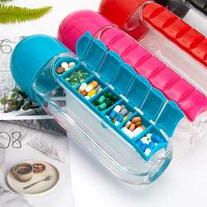 Wholesale 1PC 600ml Sports <b>Plastic</b> Water Bottle Combine Daily Pill Boxes Capsule <b>Cup</b> Medicine Organizer <b>Drinking</b> Bottles - Product Image 5