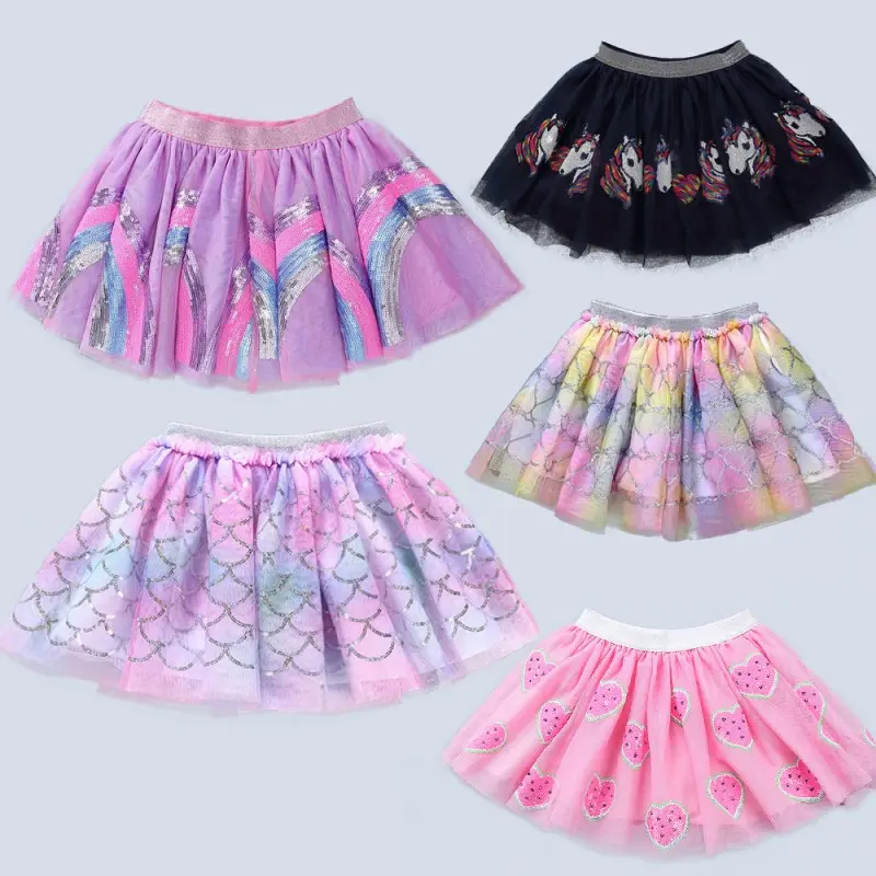 New Girls Baby Sequin Unicorn tulle tutu skirt children Star princess embroidery rainbow girls' skirts