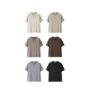 T-shirt da uomo in <span class=keywords><strong>cotone</strong></span> a maniche corte con collo Henley, nuova collezione Primavera/Estate 2026, casual, vestibilità ampia, <span class=keywords><strong>tinta</strong></span> <span class=keywords><strong>unita</strong></span>, con bottoni - Product Image 6