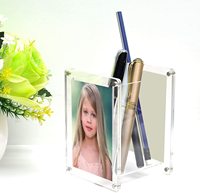 Tempat Pensil Pena Makeup Akrilik Bening, Tempat Pensil dengan Bingkai Foto Magnetik