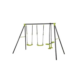 Jaalex Custom Interesting Toy Triple Children Safe Swing Set For Outdoor Playground Three Seat Swing Black And Green