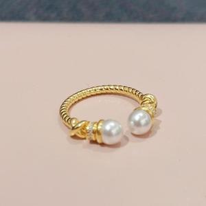 Anillo Abierto Superpuesto Exquisito de Plata de Ley S925 con Diamante y Perla, Diseño de Lujo Japonés, Anillo con Diseño de Espiral - Product Image 2