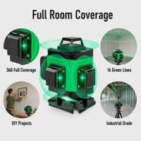 Niveau laser vert multifonctionnel Missdake professionnel de qualité DIY 360° 4D 16 lignes, auto-nivelant, batterie au lithium, version UE